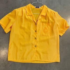 Vintage Impressions California yellow nautical crest button down blouse women L